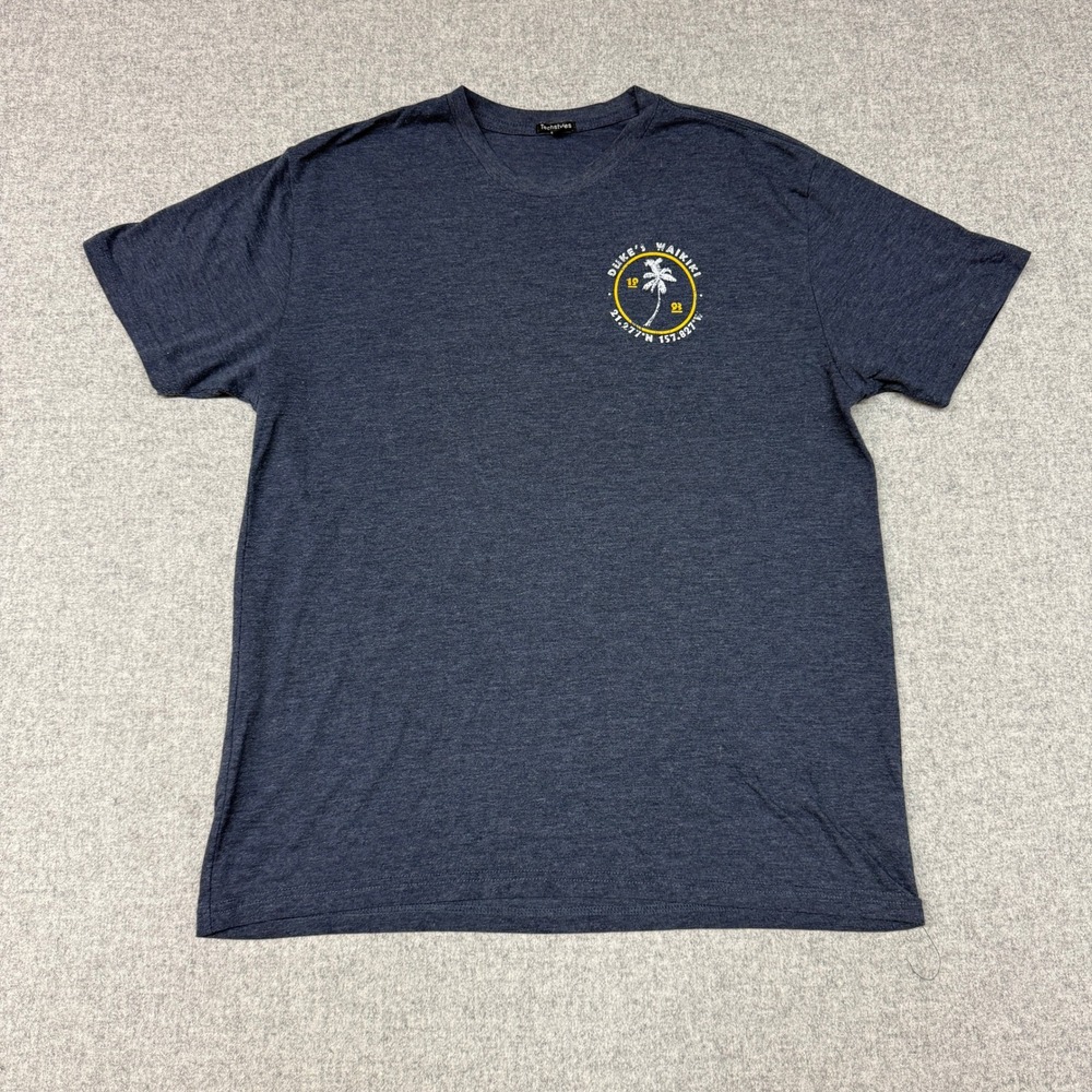 Techstyles Duke's Waikiki T-Shirt XL Navy Blue Heather Hawaii Surf Graphic Tee